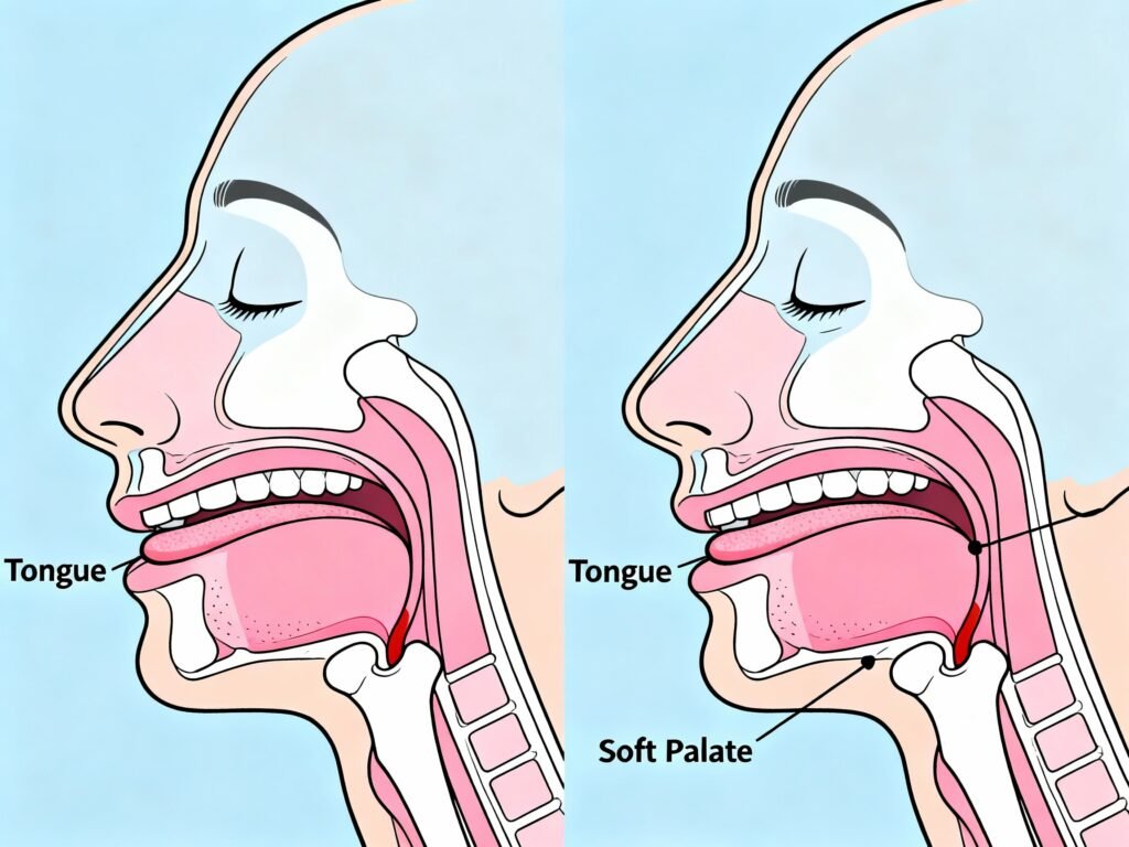 Anatomical comparison of open airway during side sleeping versus narrowed airway during back sleeping